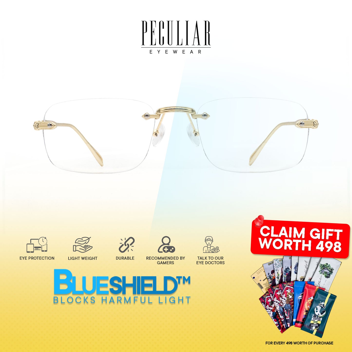 Peculiar Atlas  Rimless Metal Photochromic Glasses Anti Radiation Eyeglass Replaceable Men Women