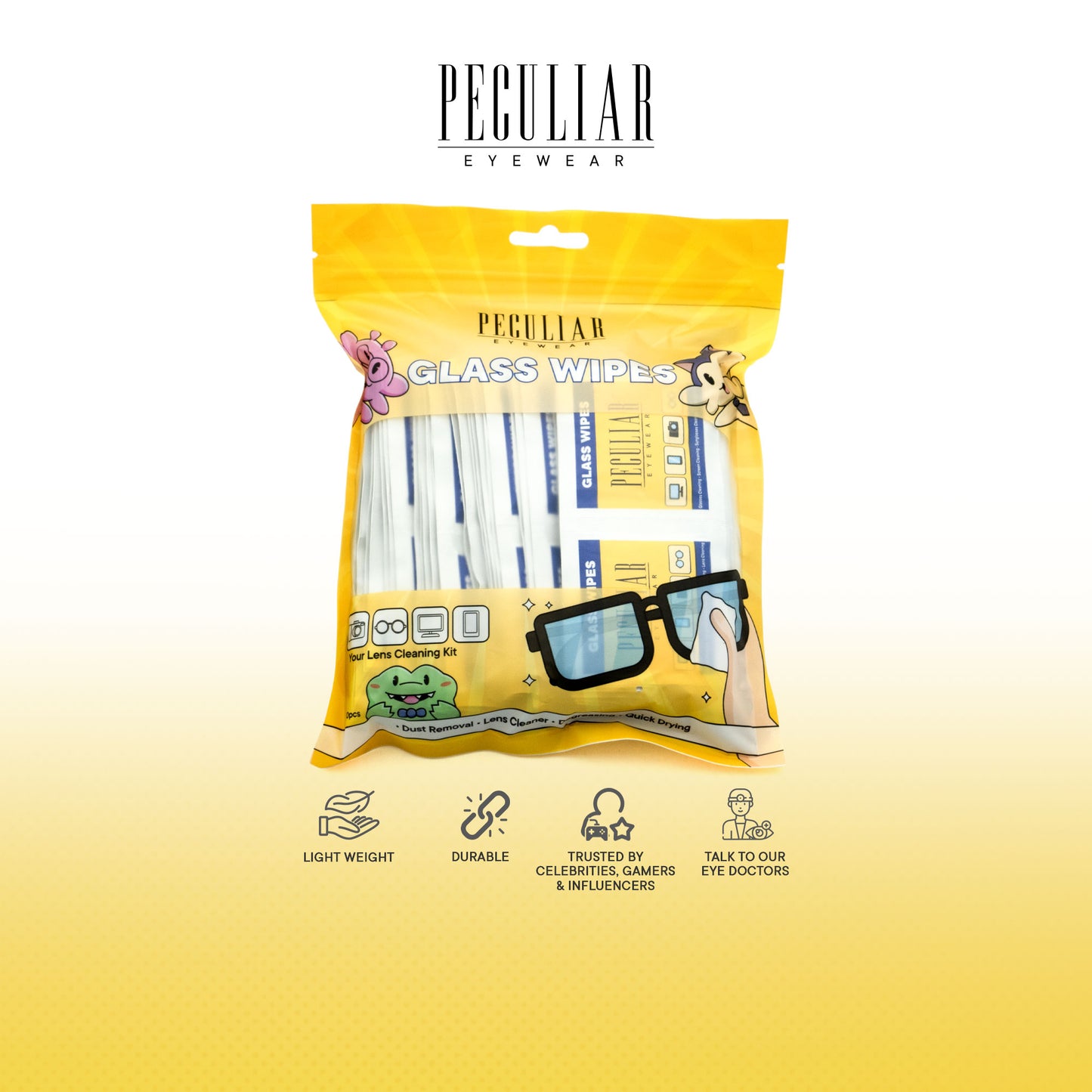 Peculiar Eyewear Glass-Wipes Dust Eyeglasses Cleaner Degreaser Non-Toxic Quick Dry
