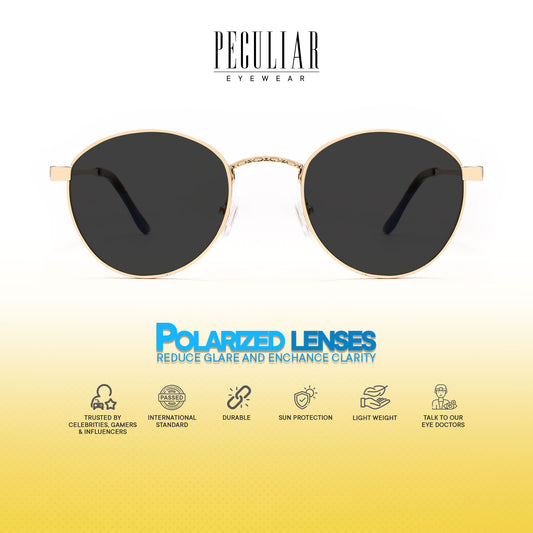 Peculiar Alex Round Metal Black Lens Sunglass Polarized Anti Rad Eyeglass Replaceable Lens Frames PhotoChromic TransitionPro  UV400 Lens Photochromic TAC Lens for Men and Women