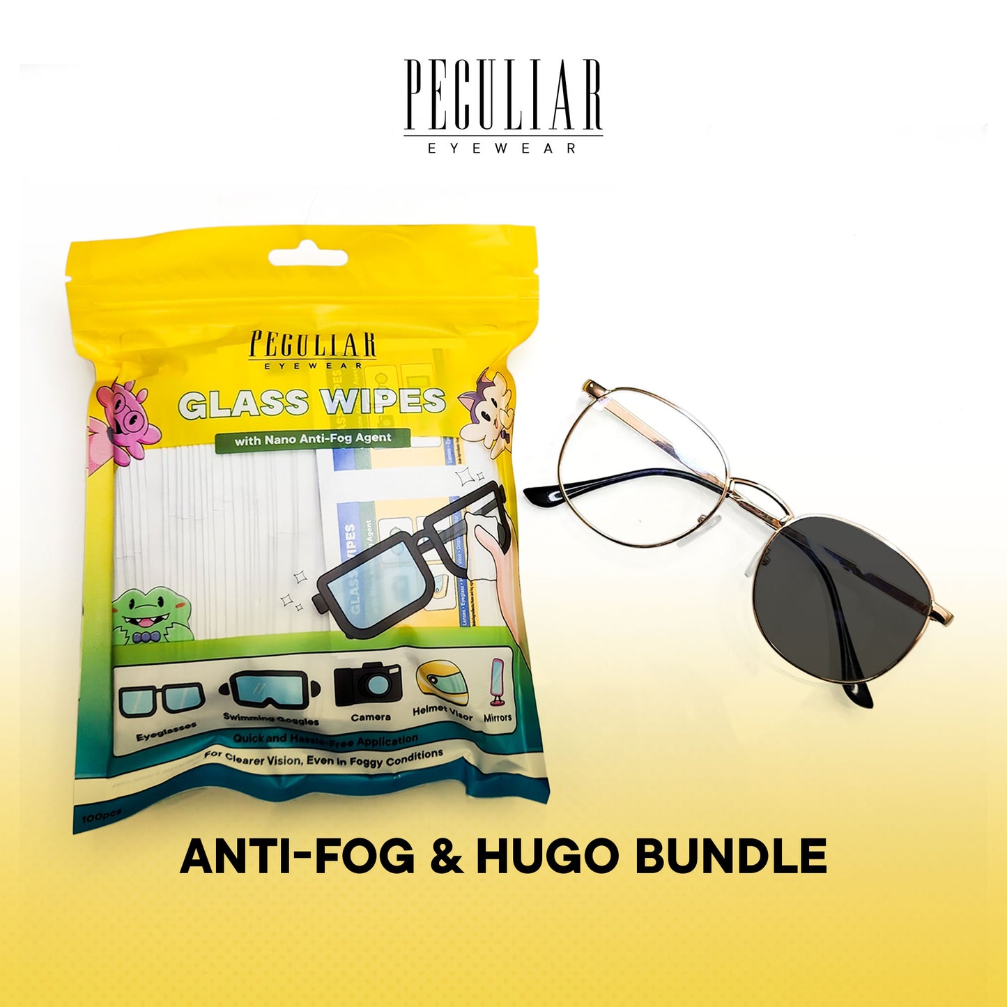 Peculiar Anti-Fog & Hugo Square Bundle Frame Full Rim TransitionPro Photochromic Anti-radiation Glasses Anti Radiation Eyeglass for Woman and Men Anti Radiation Eyeglass Shades for Men and Women