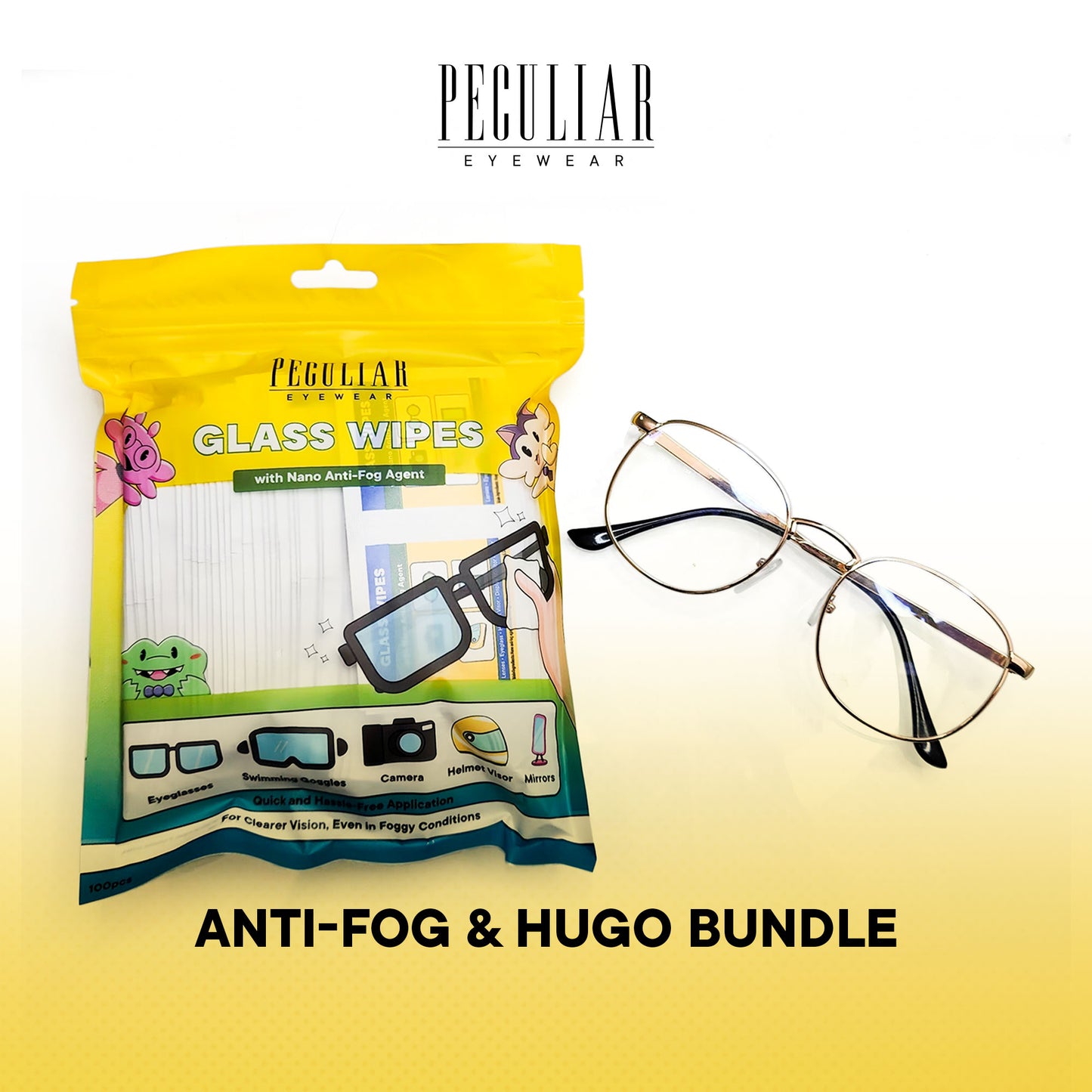 Peculiar Anti-Fog & Hugo Square Bundle Frame Full Rim TransitionPro Photochromic Anti-radiation Glasses Anti Radiation Eyeglass for Woman and Men Anti Radiation Eyeglass Shades for Men and Women