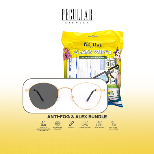 Peculiar Anti-Fog & Alex Round Bundle Frame Full Rim TransitionPro Photochromic Anti-radiation Glasses Anti Radiation Eyeglass for Woman and Men Anti Radiation Eyeglass Shades for Men and