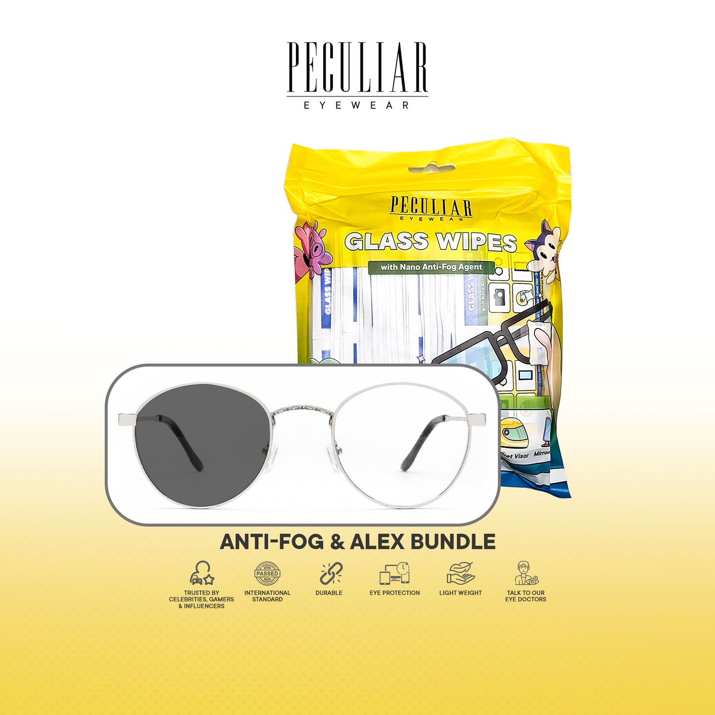 Peculiar Anti-Fog & Alex Round Bundle Frame Full Rim TransitionPro Photochromic Anti-radiation Glasses Anti Radiation Eyeglass for Woman and Men Anti Radiation Eyeglass Shades for Men and