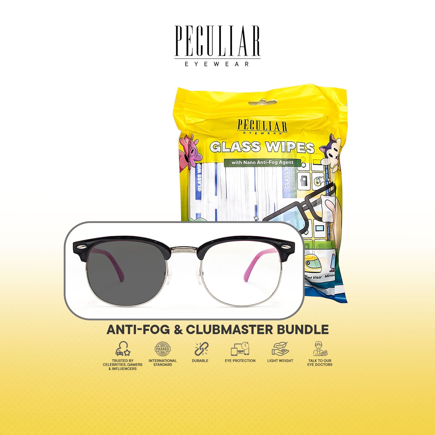 Peculiar Anti-Fog & Clubmaster Square Bundle Frame Full Rim TransitionPro Photochromic Anti-radiation Glasses Anti Radiation Eyeglass for Woman and Men Anti Radiation Eyeglass Shades for Men and