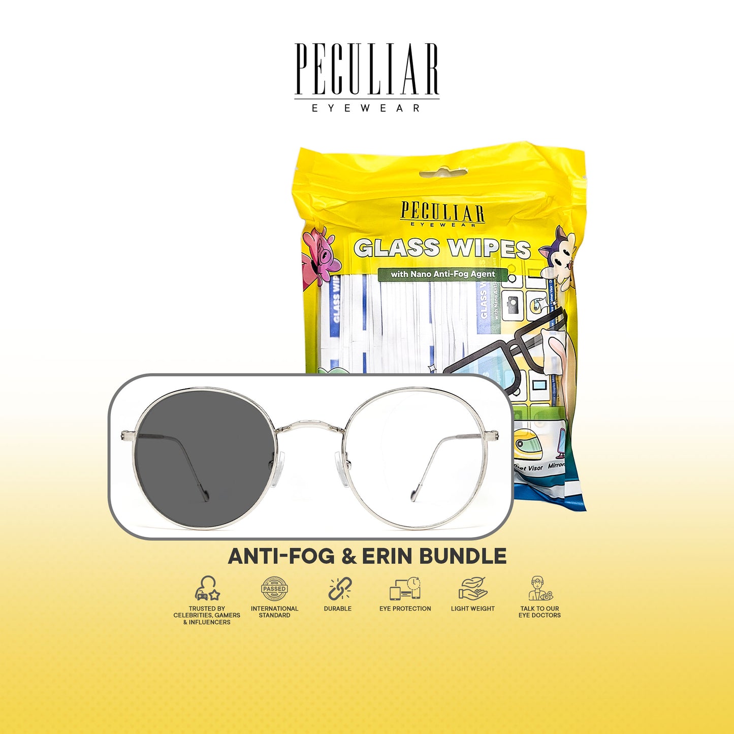 Peculiar Anti-Fog & Erin Round Bundle Frame Full Rim TransitionPro Photochromic Anti-radiation Glasses Anti Radiation Eyeglass for Woman and Men Anti Radiation Eyeglass Shades for Men and
