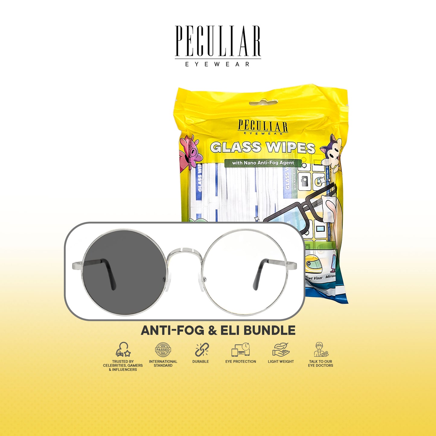 Peculiar Anti-Fog & Eli Round Bundle Frame Full Rim TransitionPro Photochromic Anti-radiation Glasses Anti Radiation Eyeglass for Woman and Men Anti Radiation Eyeglass Shades for Men and