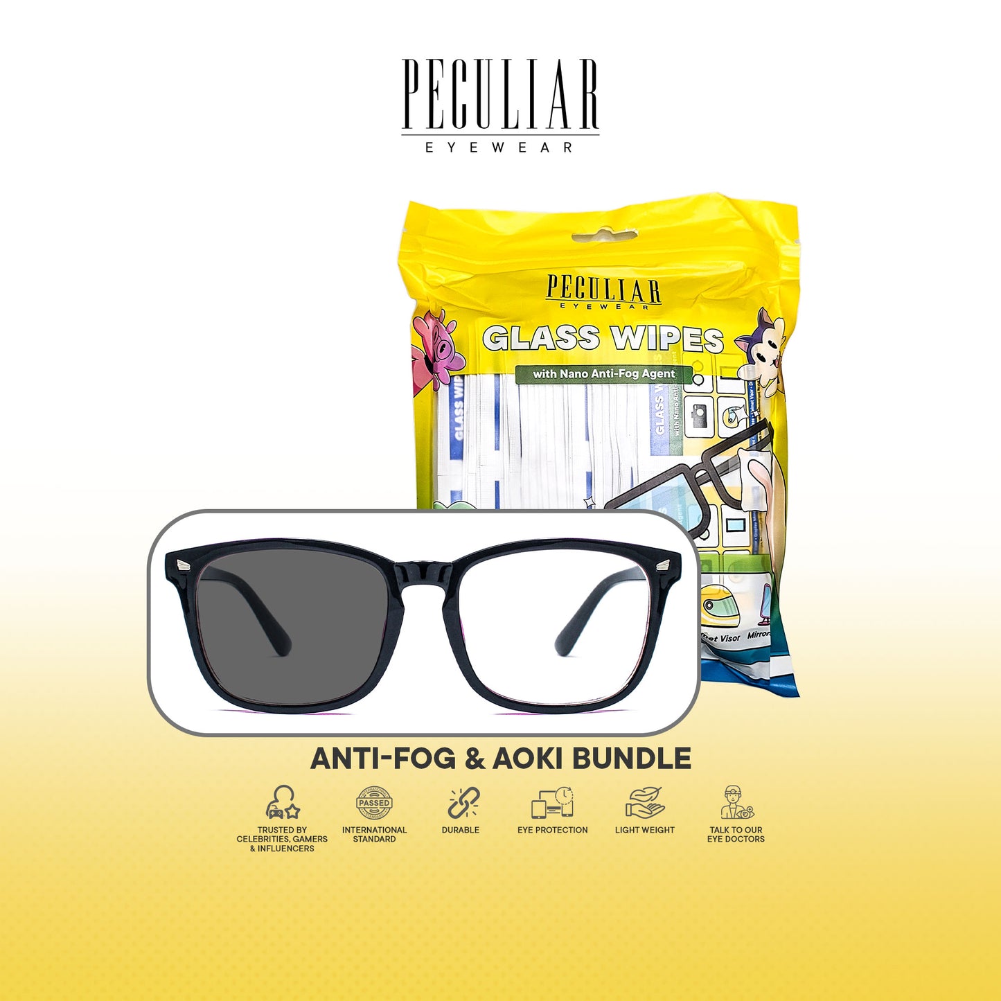 Peculiar Anti-Fog & Aoki Square Bundle Frame Full Rim TransitionPro Photochromic Anti-radiation Glasses Anti Radiation Eyeglass for Woman and Men Anti Radiation Eyeglass Shades for Men and