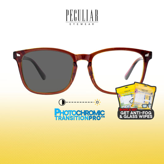 Peculiar Aoki BrownYellow Square Anti-Fog & Glass Wipes Bundle Frame Full Rim TransitionPro Photochromic Anti-radiation Glasses Anti Radiation Eyeglass for Woman and Men Anti Radiation Eyeglass Shades for Men and