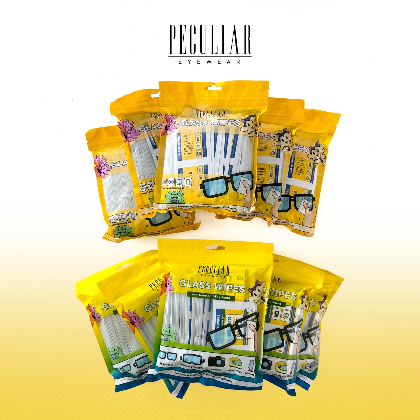 Peculiar Anti-Fog Glass Wipes Set of 5 Bundle with Nano-Technology Cleaner Degreaser Non-Toxic Quick Dry Dust removal, quick drying, high definition, Disposable Eyeglasses Cleaning Dry Cleaning Wipes Lens Cleaning Tissue Screen Remove Dust