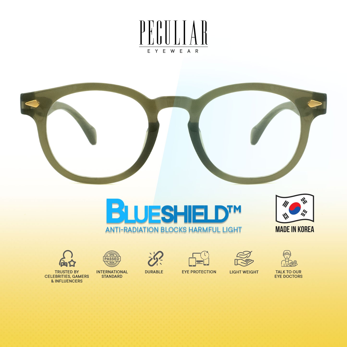 Peculiar Dara Round Korean BIO-Plastic Super Flex Computer Anti-Radiation Replaceable Lens Eyeglasses