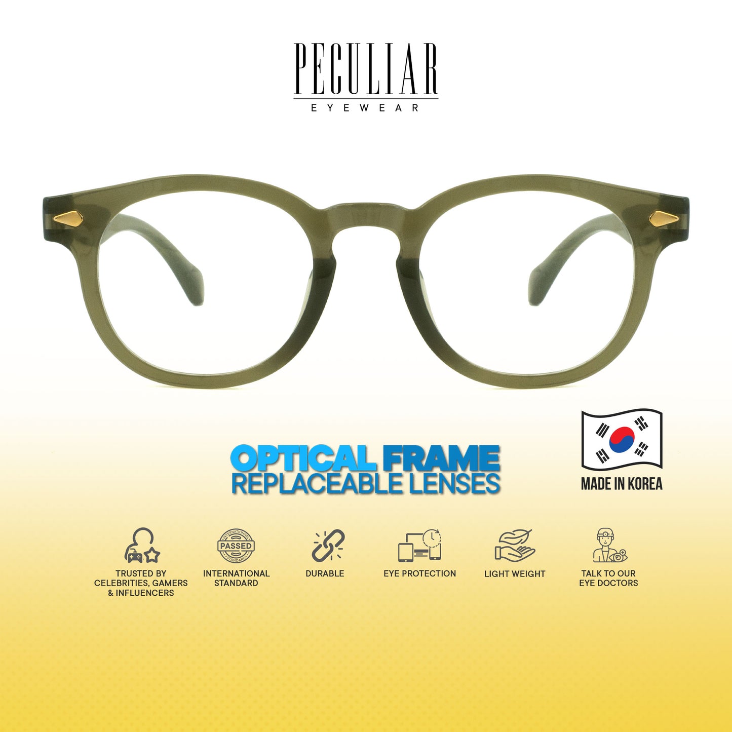 Peculiar Dara Round Korean BIO-Plastic Super Flex Computer Anti-Radiation Replaceable Lens Eyeglasses