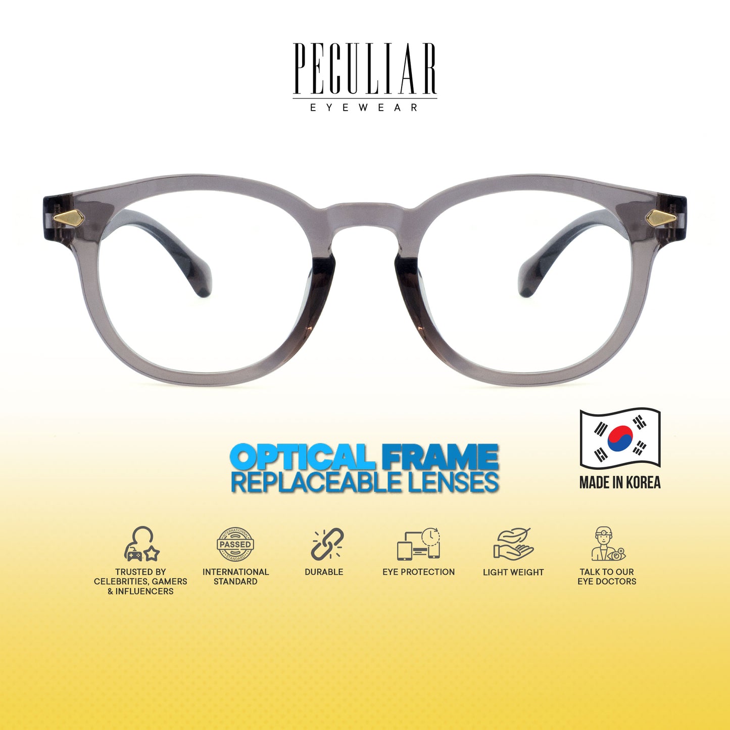 Peculiar Dara Round Korean BIO-Plastic Super Flex Computer Anti-Radiation Replaceable Lens Eyeglasses