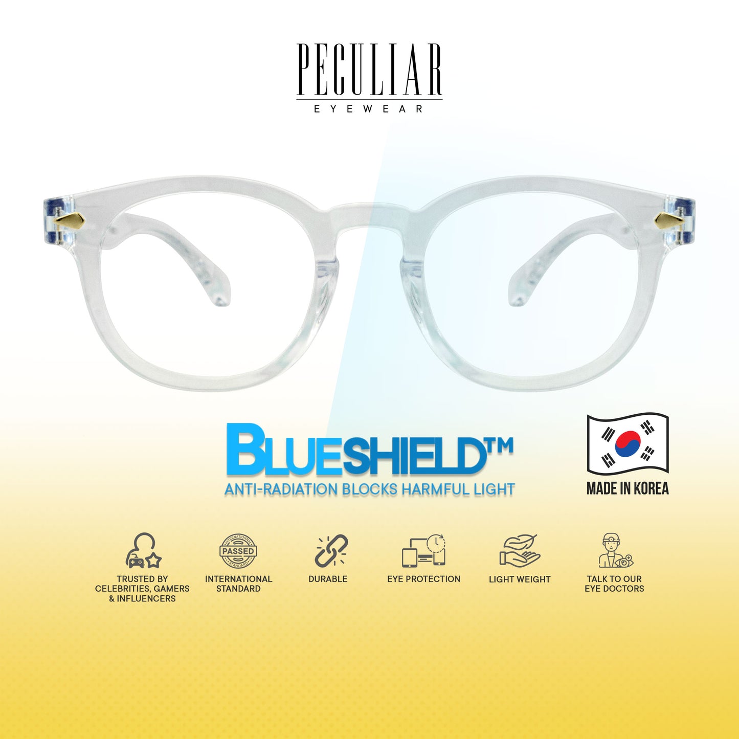 Peculiar Dara Round Korean BIO-Plastic Super Flex Computer Anti-Radiation Replaceable Lens Eyeglasses