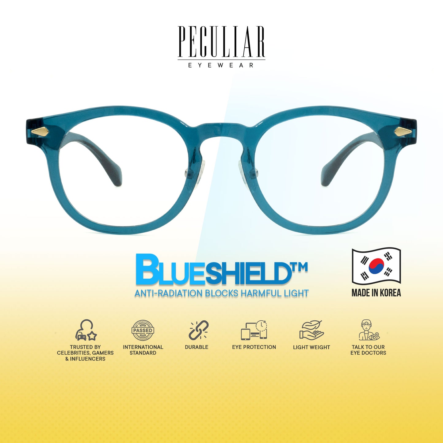 Peculiar Jisu Round Korean BIO-Plastic Super Flex Computer Anti-Radiation Replaceable Lens Eyeglasses