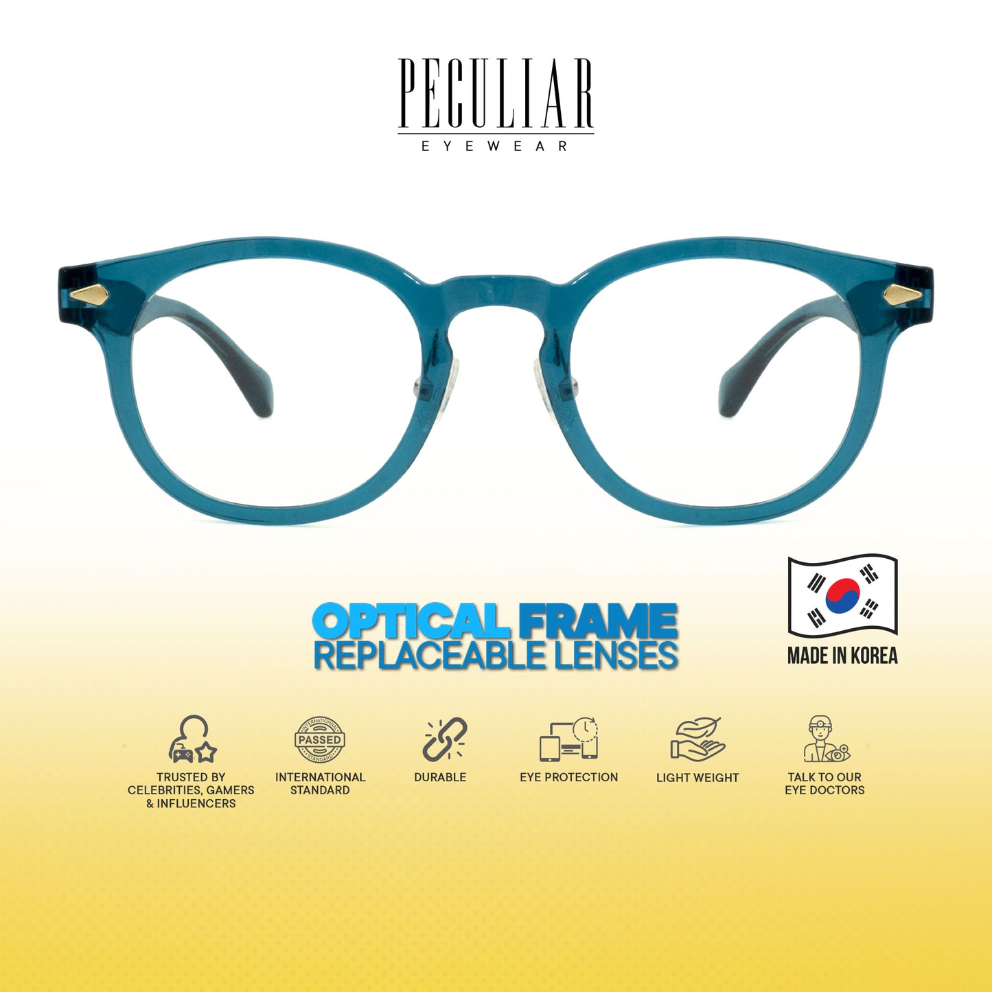 Peculiar Jisu Round Korean BIO-Plastic Super Flex Computer Anti-Radiation Replaceable Lens Eyeglasses