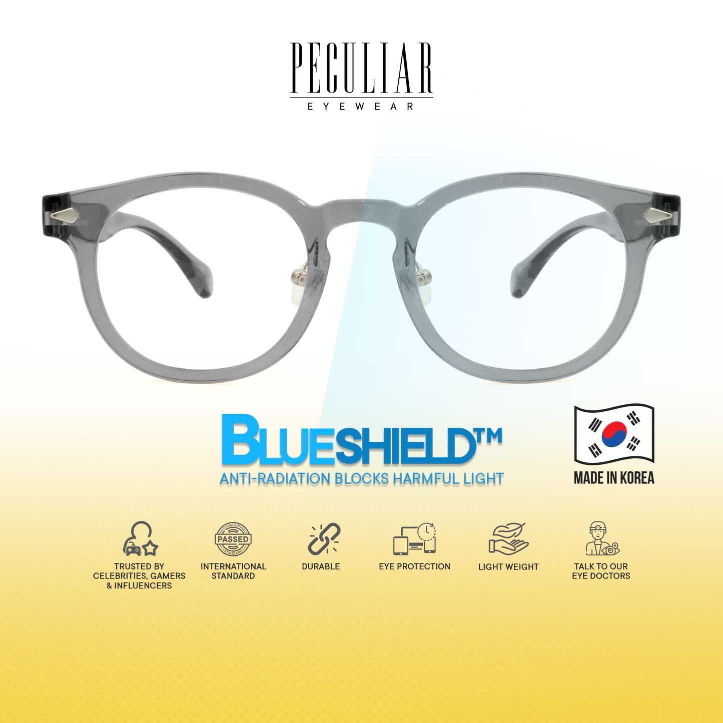 Peculiar Jisu Round Korean BIO-Plastic Super Flex Computer Anti-Radiation Replaceable Lens Eyeglasses