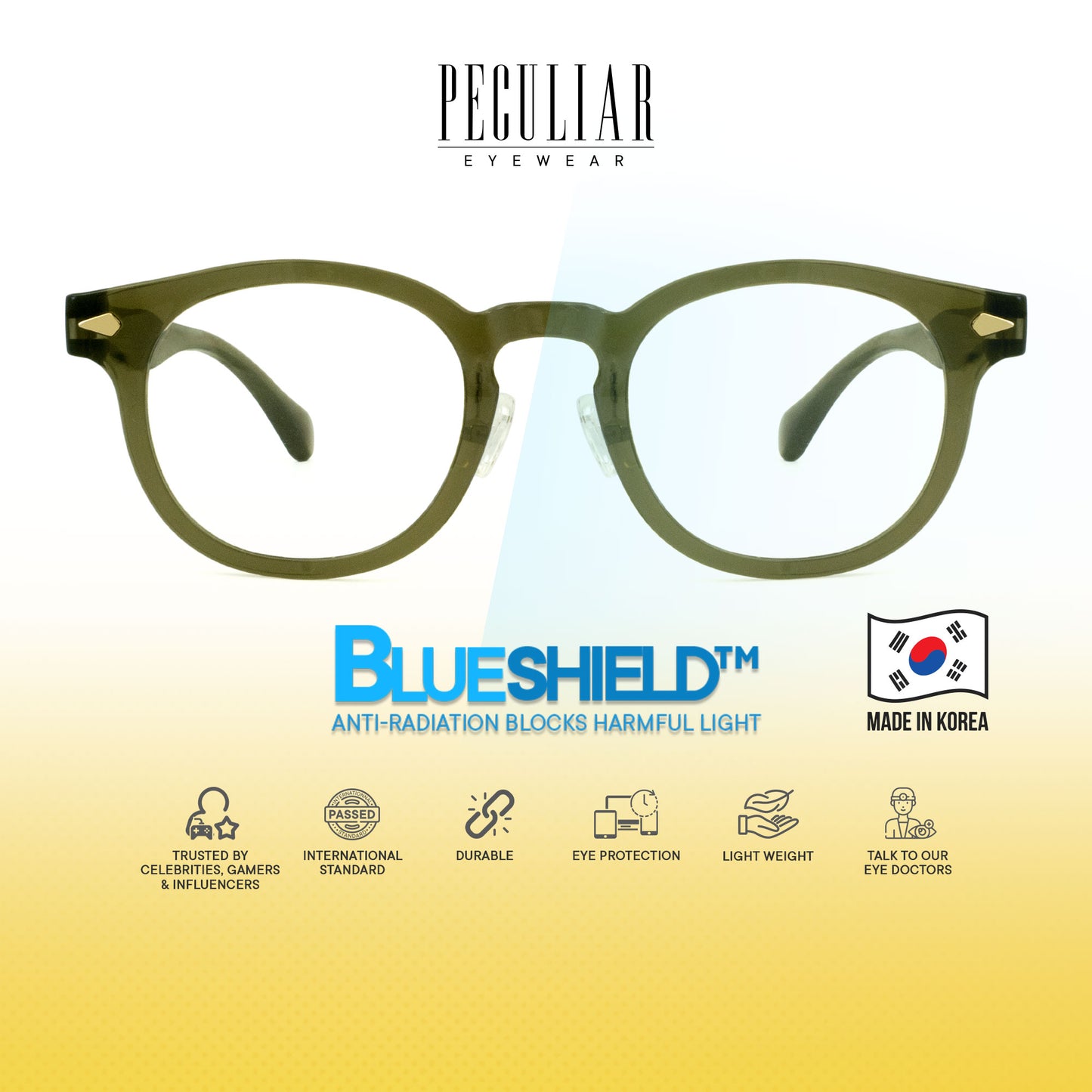 Peculiar Jisu Round Korean BIO-Plastic Super Flex Computer Anti-Radiation Replaceable Lens Eyeglasses