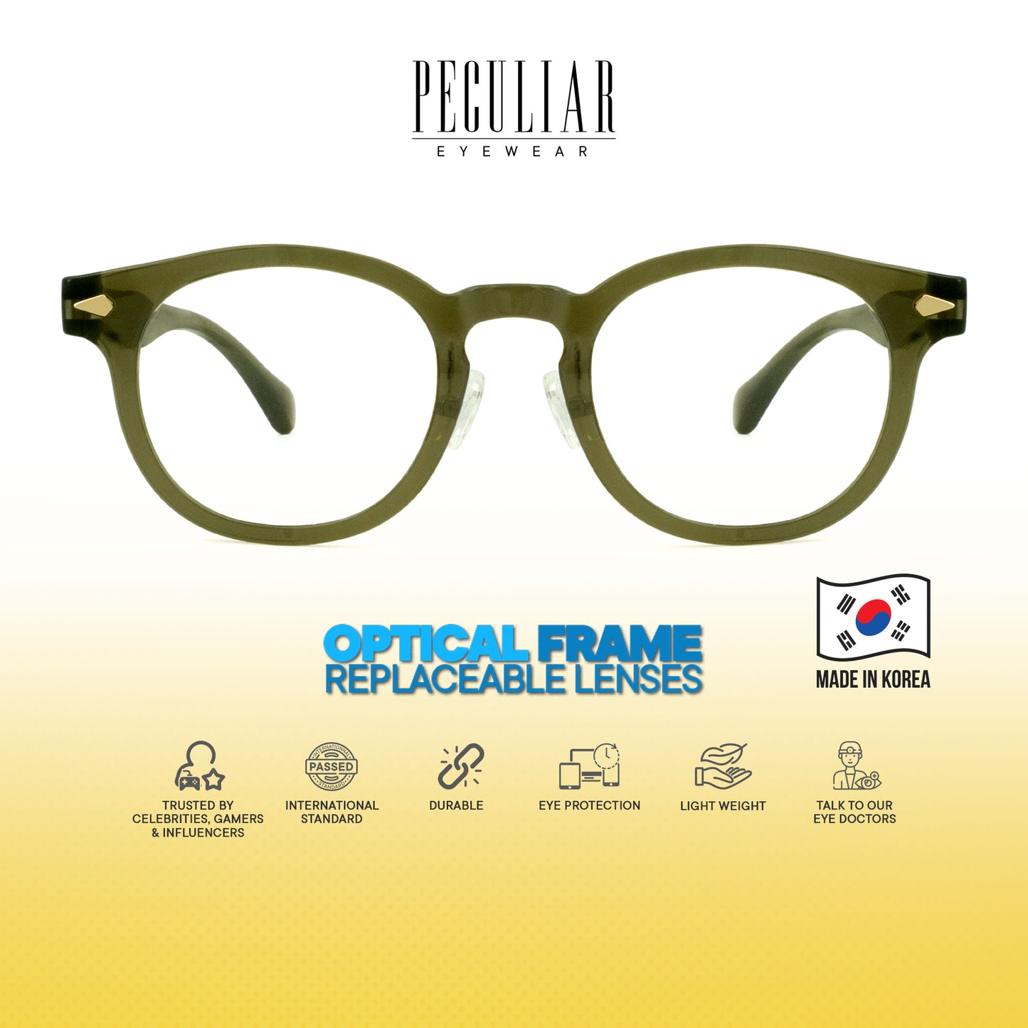 Peculiar Jisu Round Korean BIO-Plastic Super Flex Computer Anti-Radiation Replaceable Lens Eyeglasses