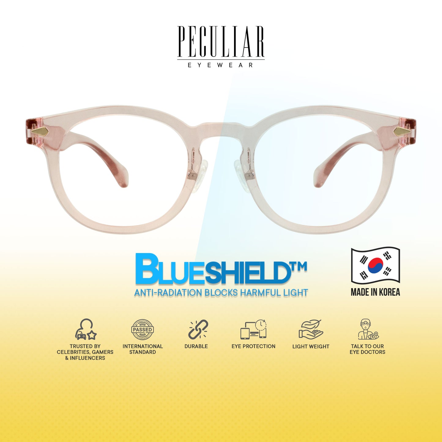 Peculiar Jisu Round Korean BIO-Plastic Super Flex Computer Anti-Radiation Replaceable Lens Eyeglasses