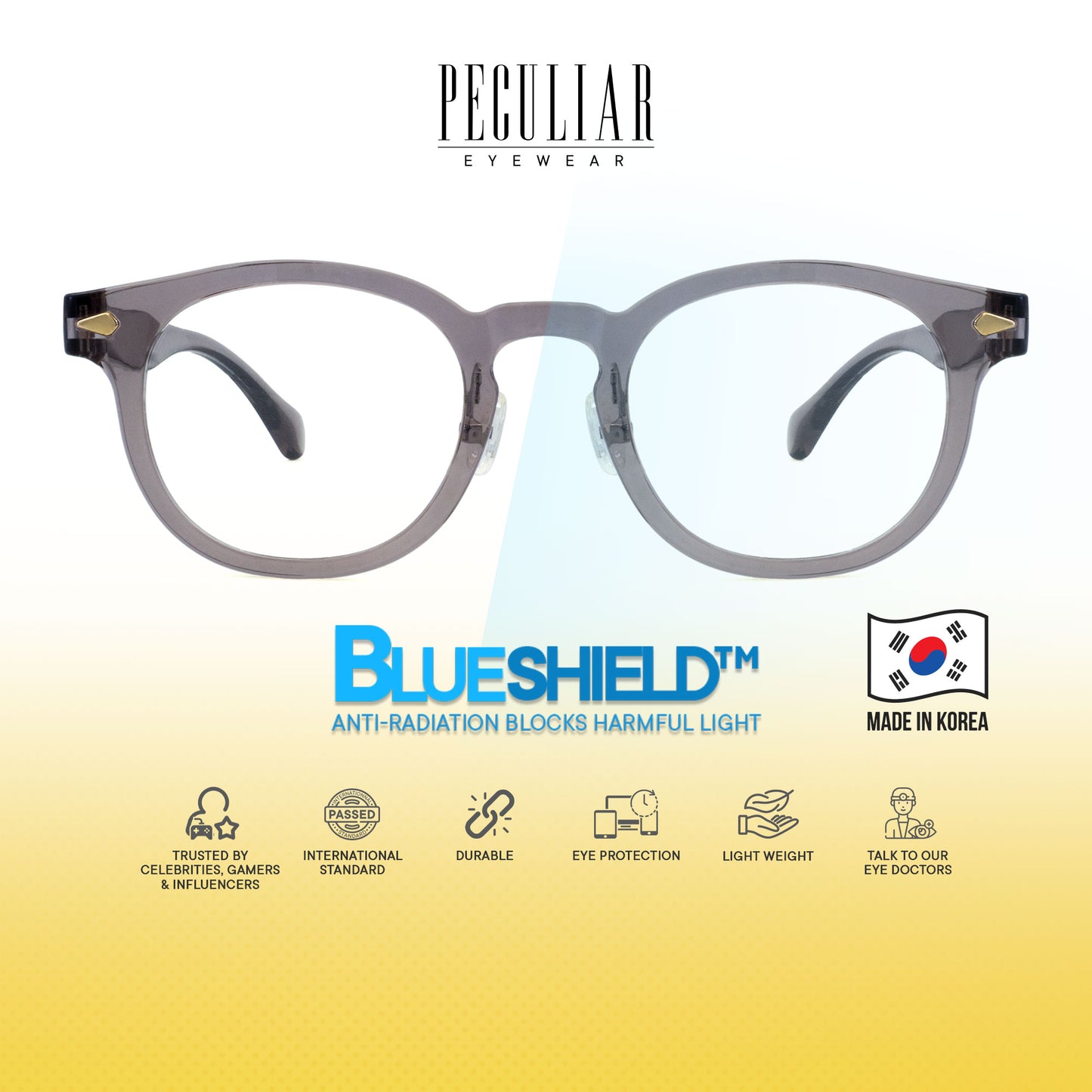Peculiar Jisu Round Korean BIO-Plastic Super Flex Computer Anti-Radiation Replaceable Lens Eyeglasses