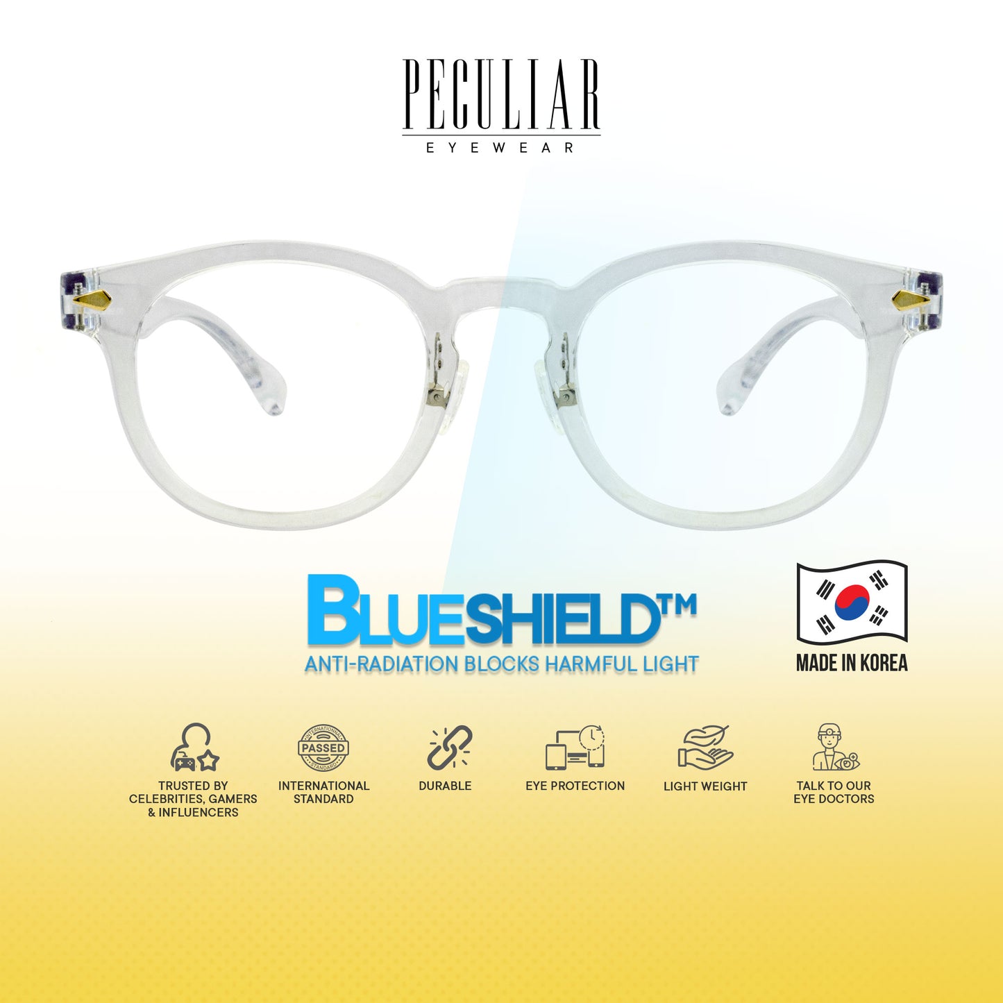 Peculiar Jisu Round Korean BIO-Plastic Super Flex Computer Anti-Radiation Replaceable Lens Eyeglasses