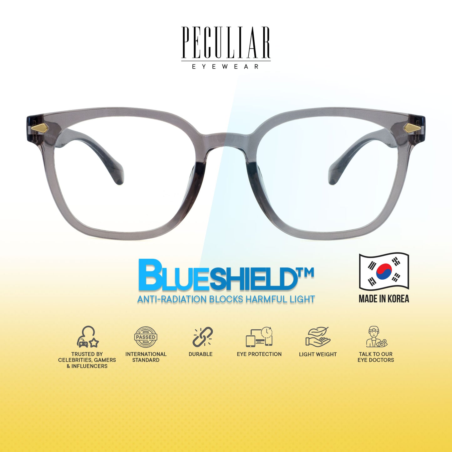 Peculiar Jihu Square Korean BIO-Plastic Super Flex Computer Anti-Radiation Replaceable Lens Eyeglasses