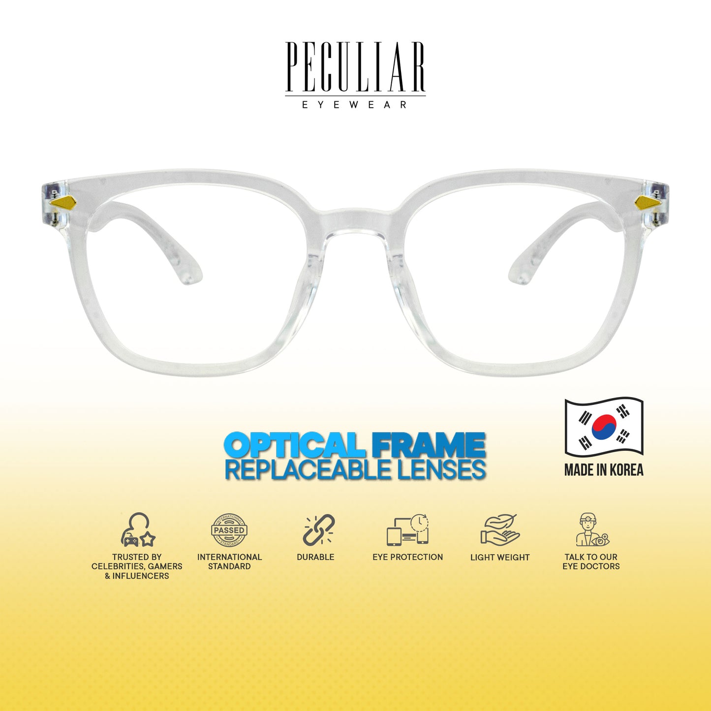Peculiar Jihu Square Korean BIO-Plastic Super Flex Computer Anti-Radiation Replaceable Lens Eyeglasses