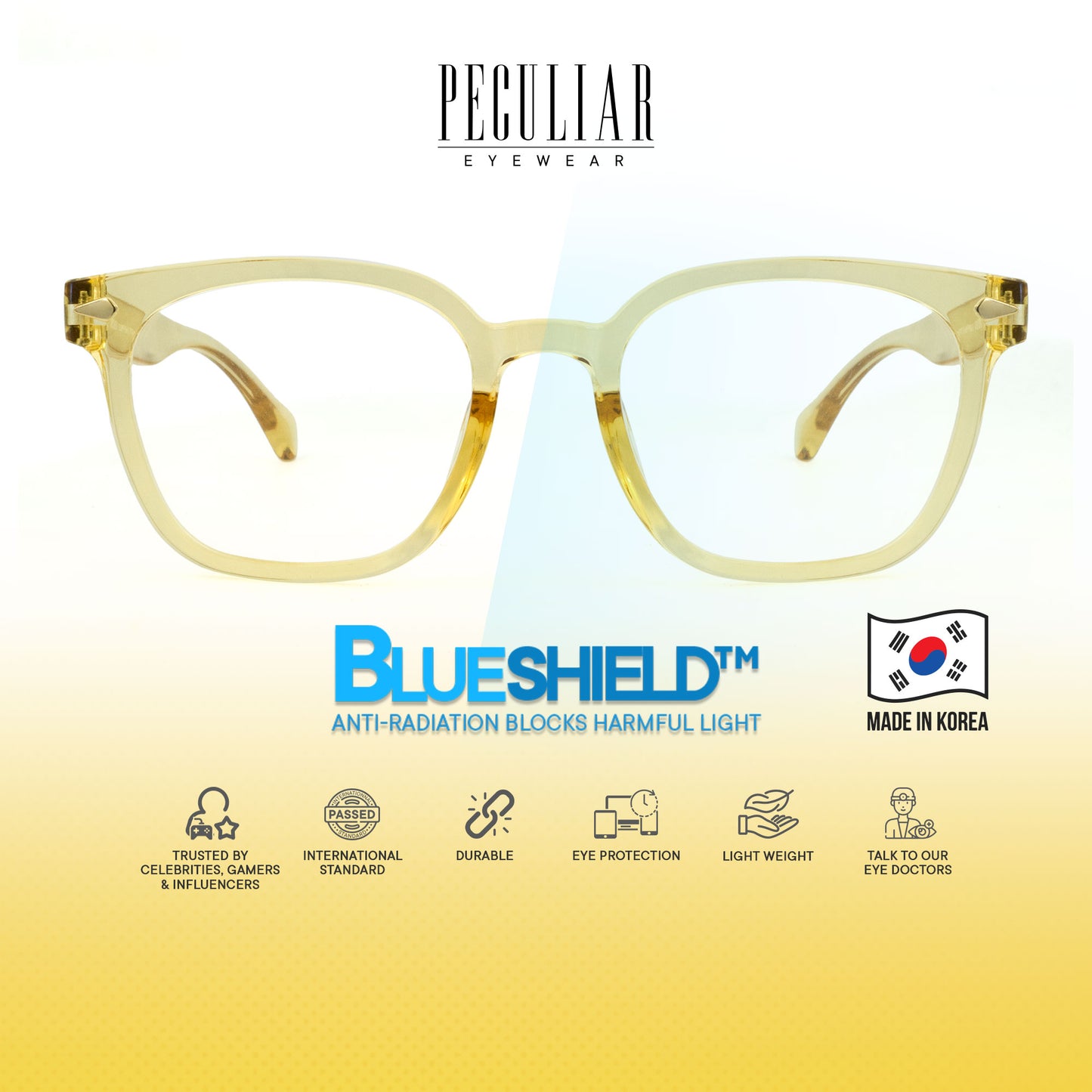 Peculiar Jihu Square Korean BIO-Plastic Super Flex Computer Anti-Radiation Replaceable Lens Eyeglasses