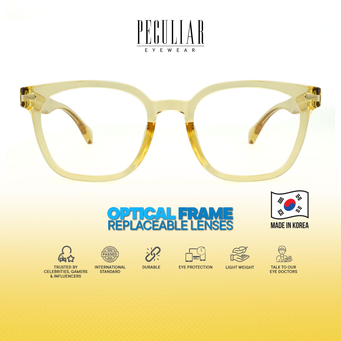 Peculiar Jihu Square Korean BIO-Plastic Super Flex Computer Anti-Radiation Replaceable Lens Eyeglasses