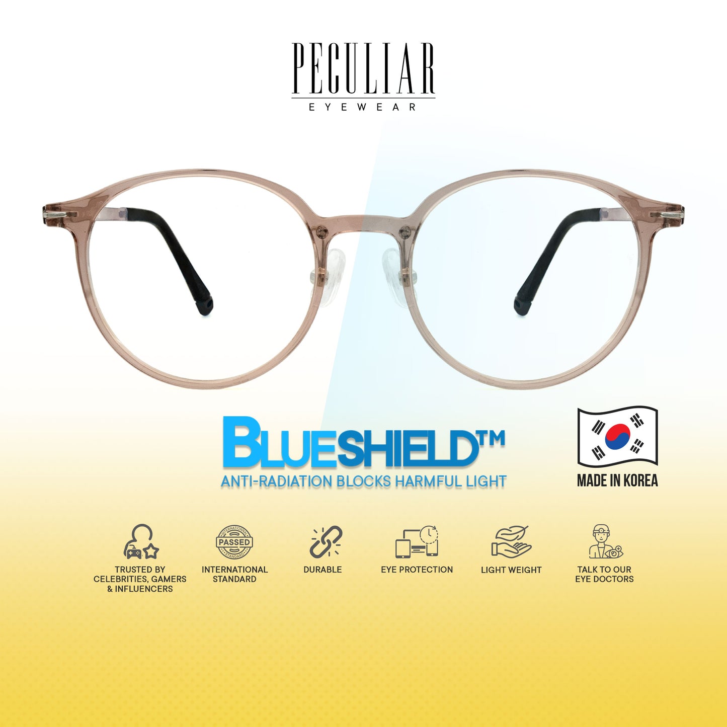 Peculiar Jia Round Korean BIO-Plastic Super Flex Computer Anti-Radiation Replaceable Lens Eyeglasses