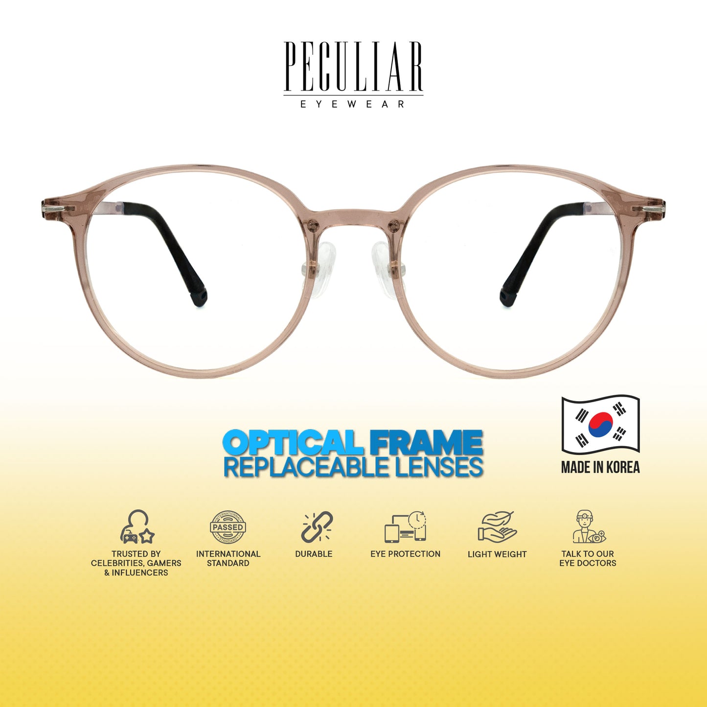 Peculiar Jia Round Korean BIO-Plastic Super Flex Computer Anti-Radiation Replaceable Lens Eyeglasses