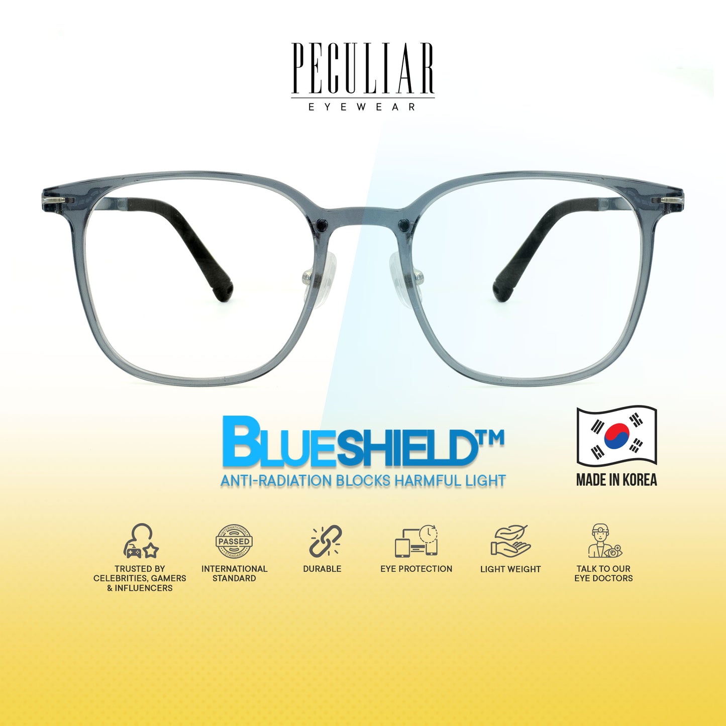 Peculiar Suji Square Korean BIO-Plastic Super Flex Computer Anti-Radiation Replaceable Lens Eyeglasses
