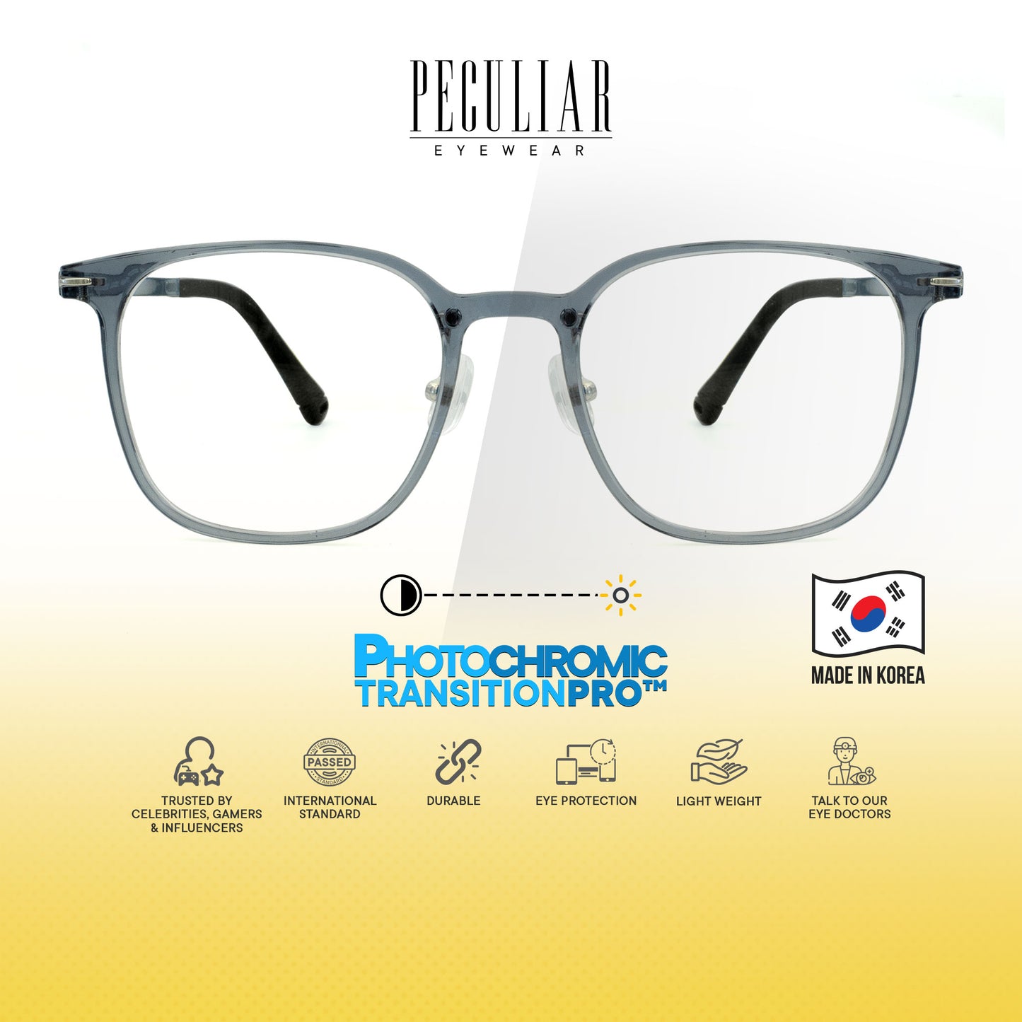 Peculiar Suji Square Korean BIO-Plastic Super Flex Computer Anti-Radiation Replaceable Lens Eyeglasses