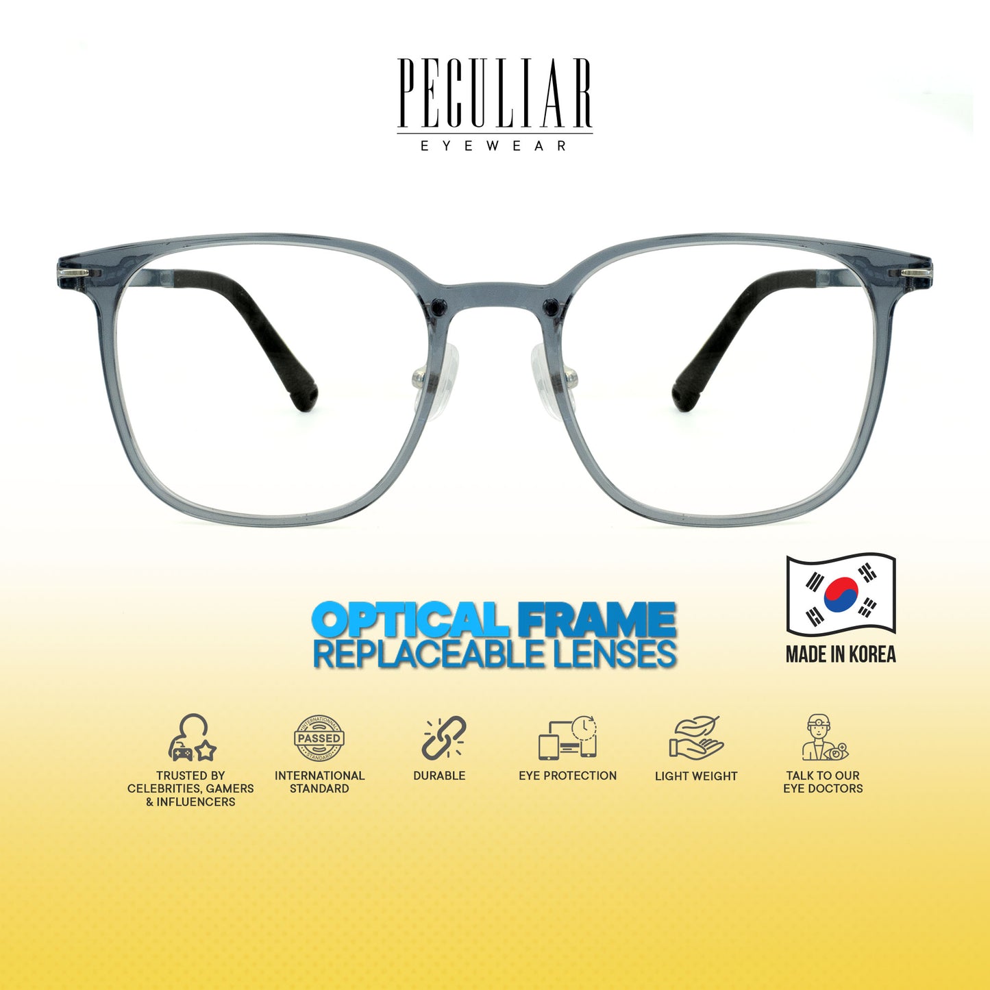 Peculiar Suji Square Korean BIO-Plastic Super Flex Computer Anti-Radiation Replaceable Lens Eyeglasses