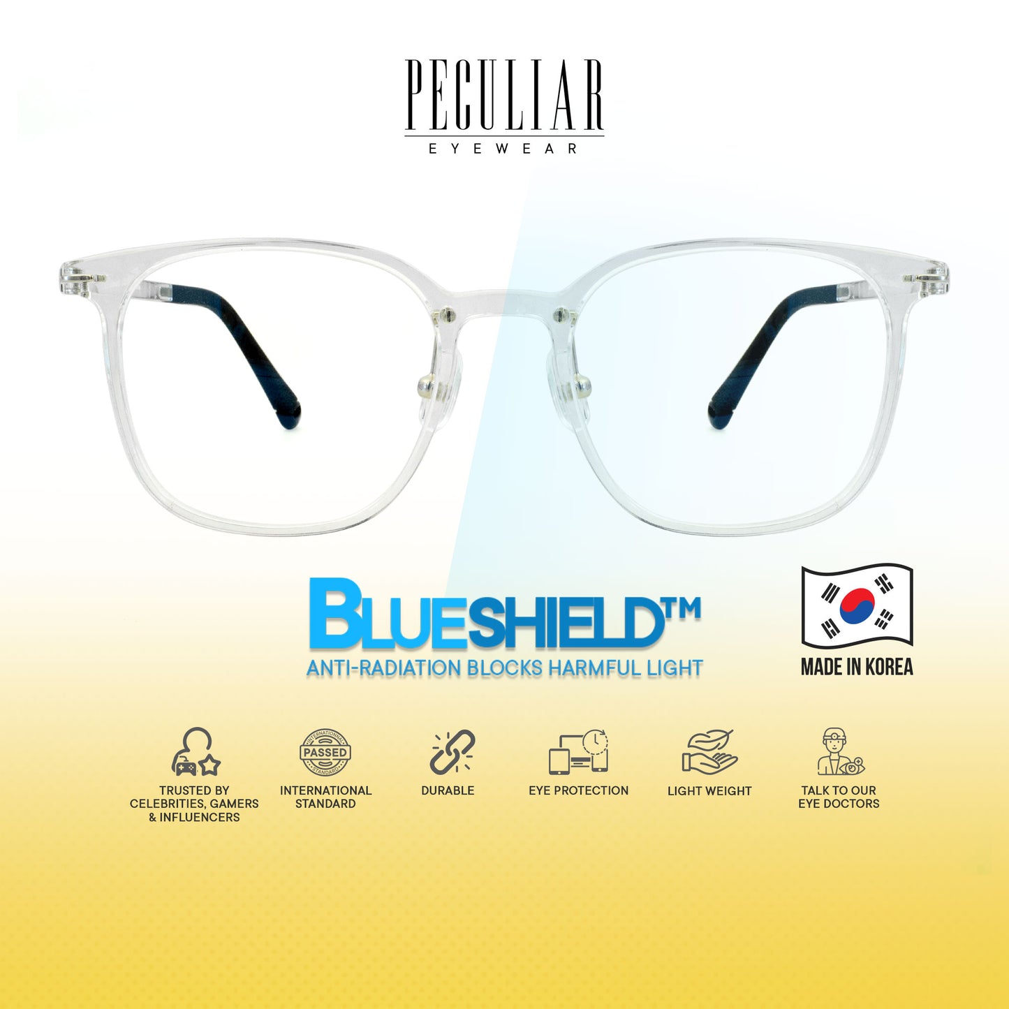 Peculiar Suji Square Korean BIO-Plastic Super Flex Computer Anti-Radiation Replaceable Lens Eyeglasses
