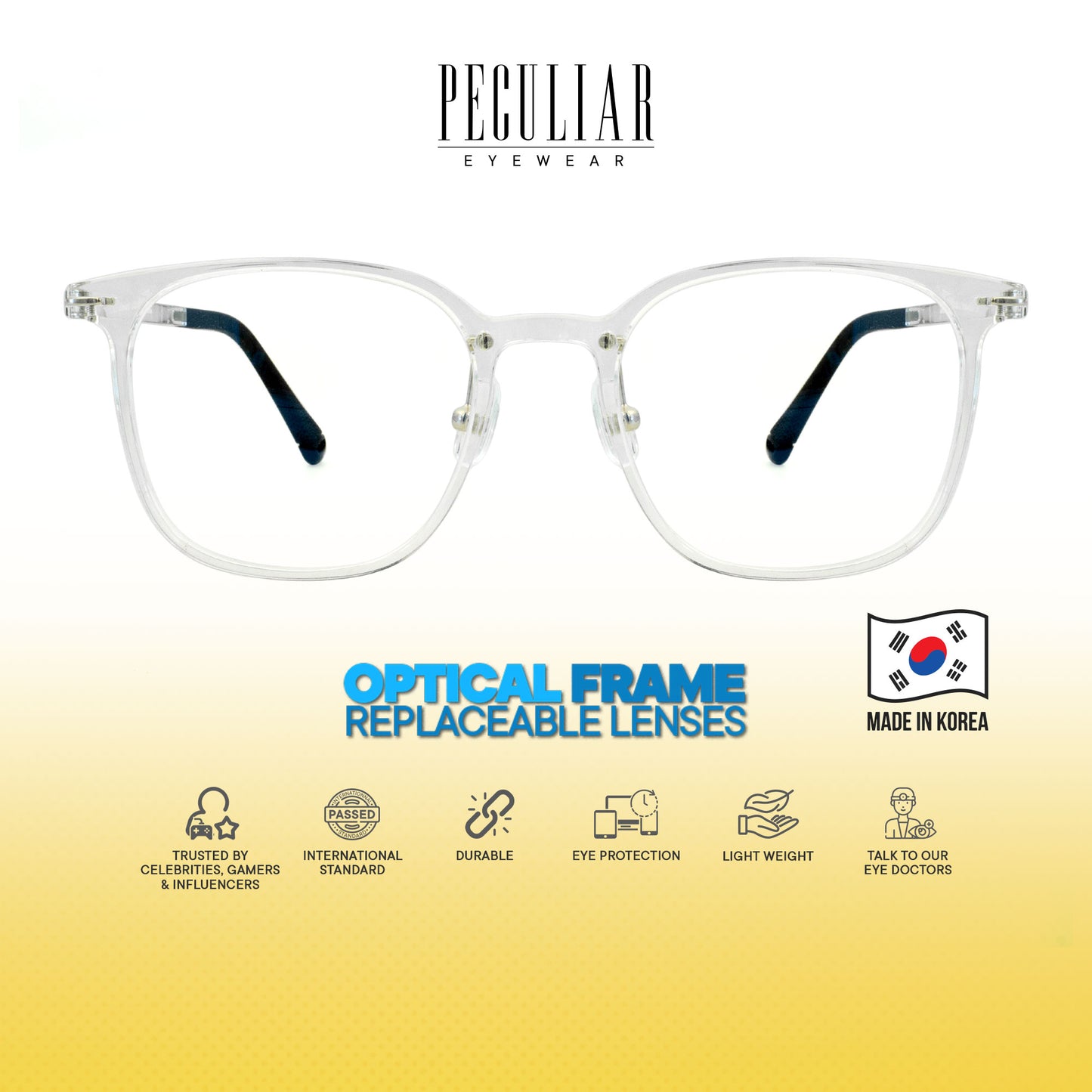 Peculiar Suji Square Korean BIO-Plastic Super Flex Computer Anti-Radiation Replaceable Lens Eyeglasses