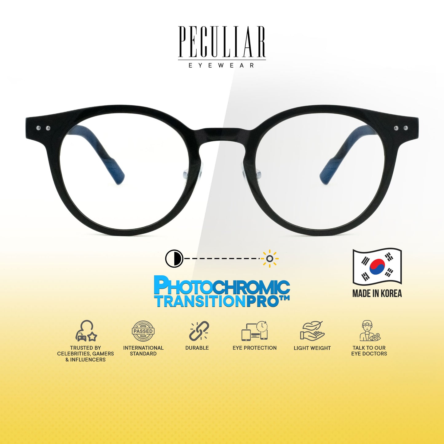 Peculiar Hane Round Korean BIO-Plastic Super Flex Computer Anti-Radiation Replaceable Lens Eyeglasses