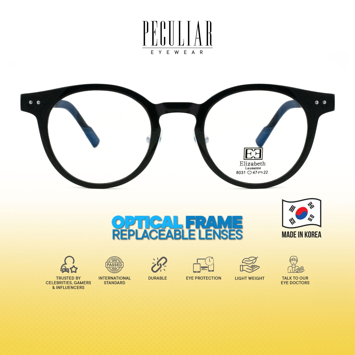 Peculiar Hane Round Korean BIO-Plastic Super Flex Computer Anti-Radiation Replaceable Lens Eyeglasses