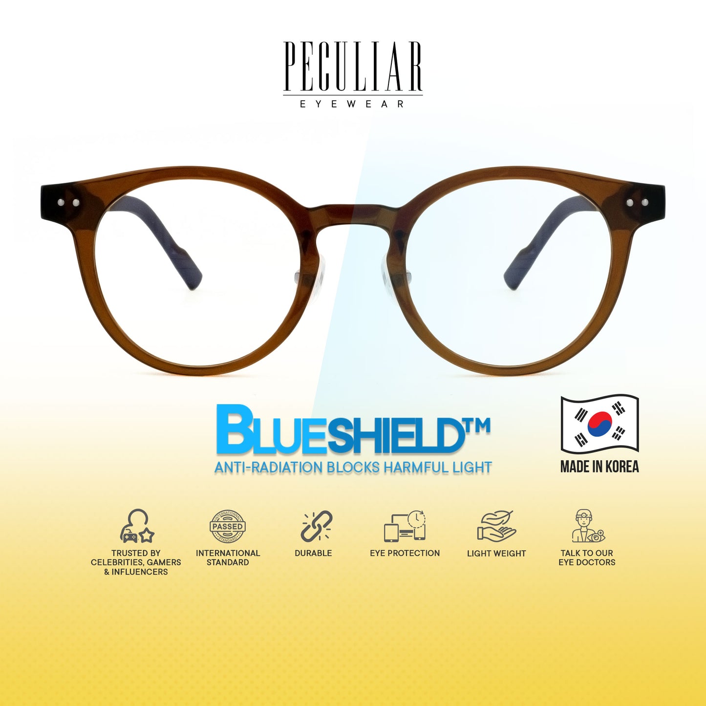 Peculiar Hane Round Korean BIO-Plastic Super Flex Computer Anti-Radiation Replaceable Lens Eyeglasses