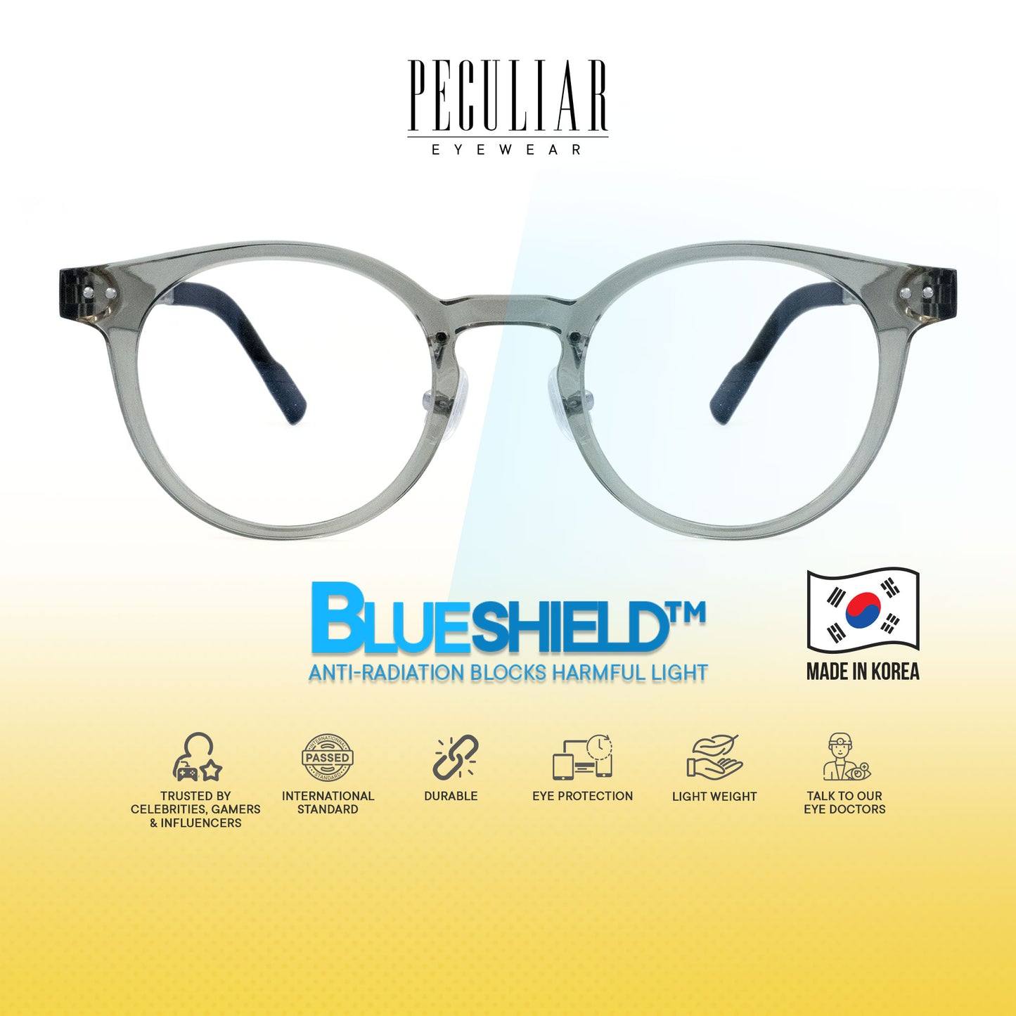 Peculiar Hane Round Korean BIO-Plastic Super Flex Computer Anti-Radiation Replaceable Lens Eyeglasses