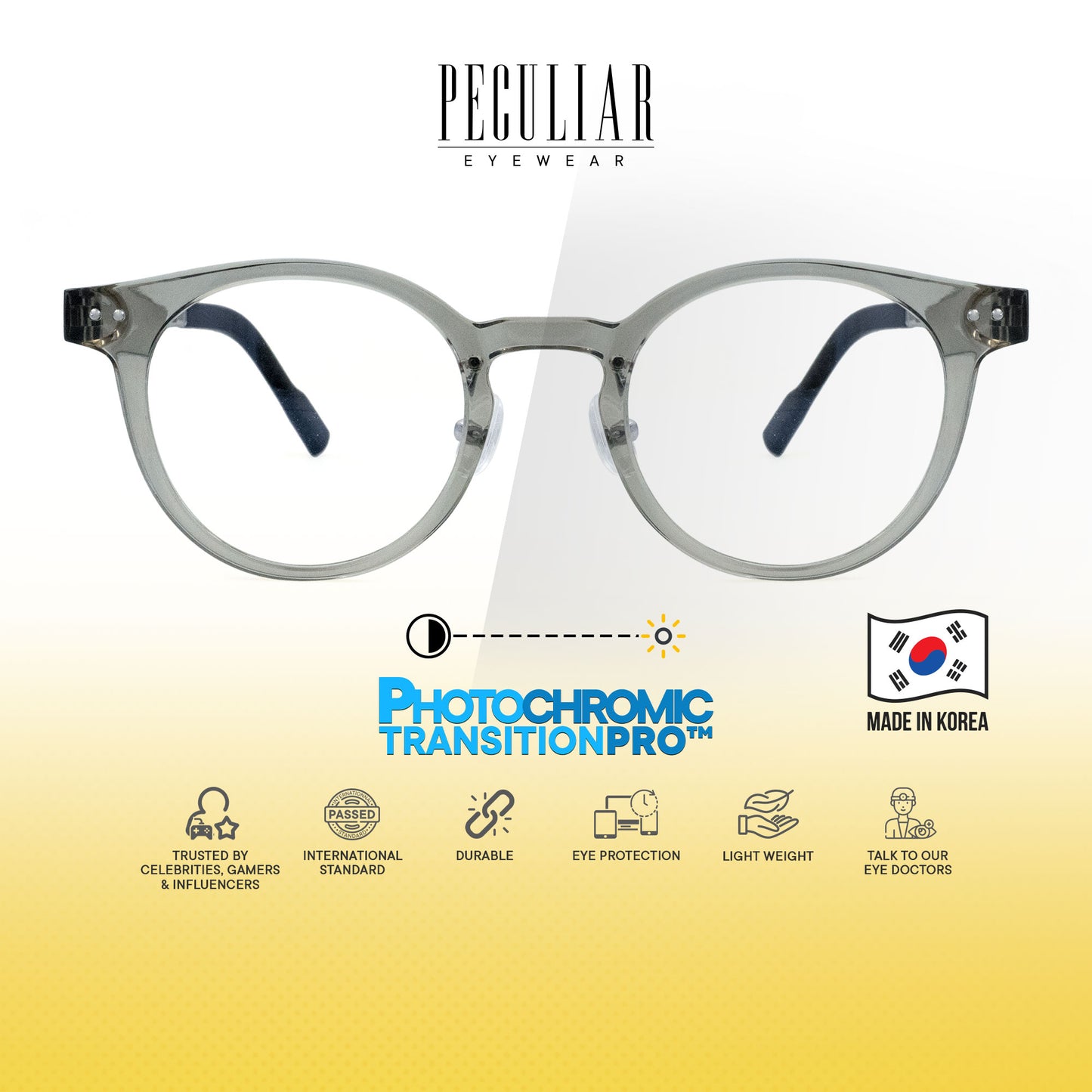 Peculiar Hane Round Korean BIO-Plastic Super Flex Computer Anti-Radiation Replaceable Lens Eyeglasses