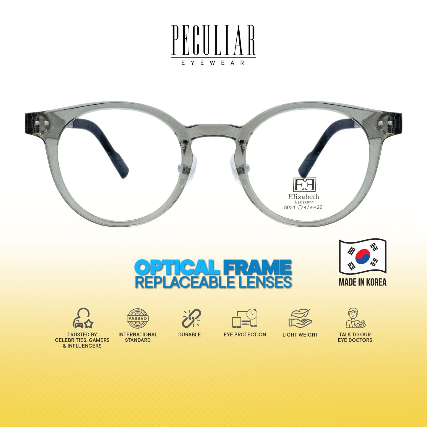 Peculiar Hane Round Korean BIO-Plastic Super Flex Computer Anti-Radiation Replaceable Lens Eyeglasses