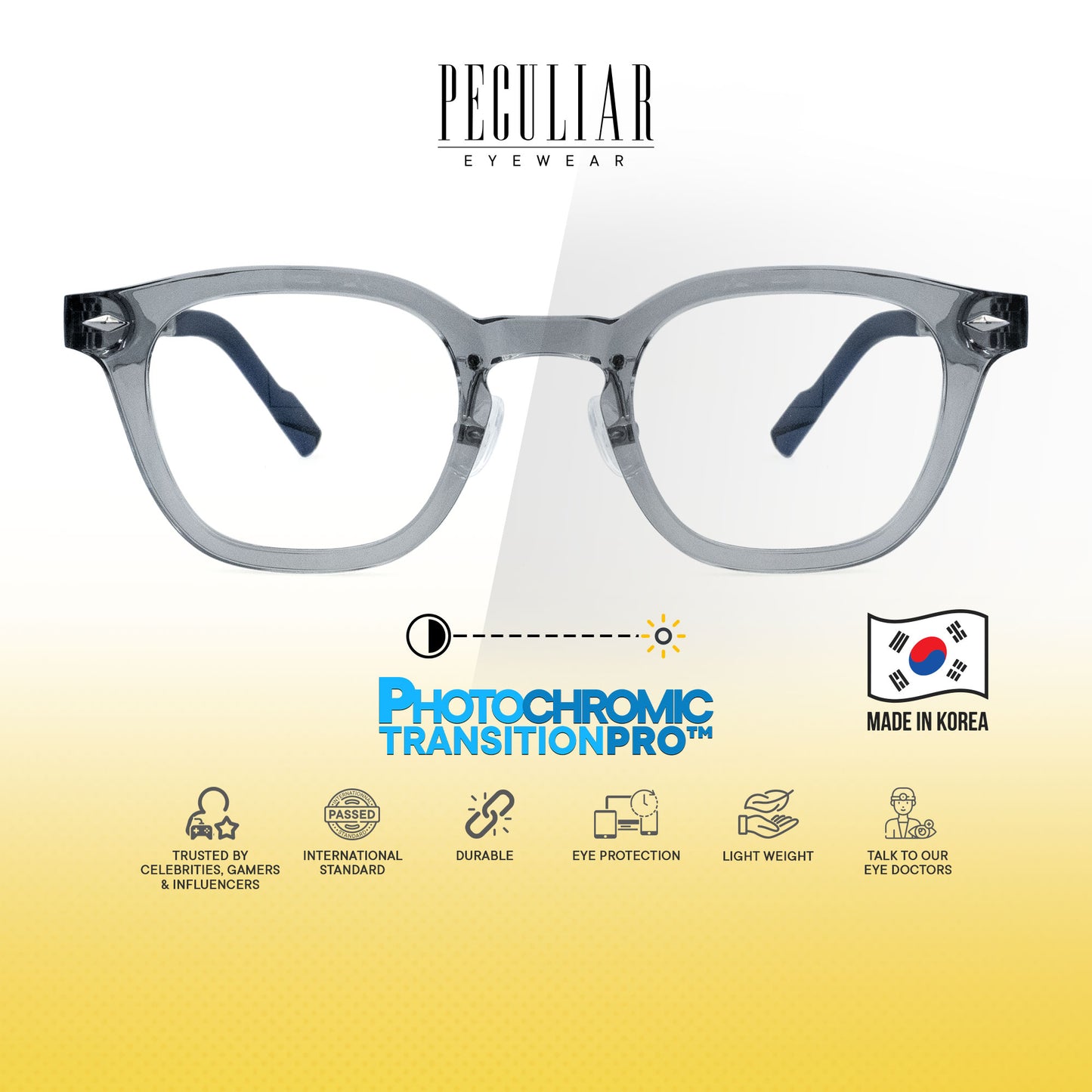 Peculiar Arin Square Korean BIO-Plastic Super Flex Computer Anti-Radiation Replaceable Lens Eyeglasses
