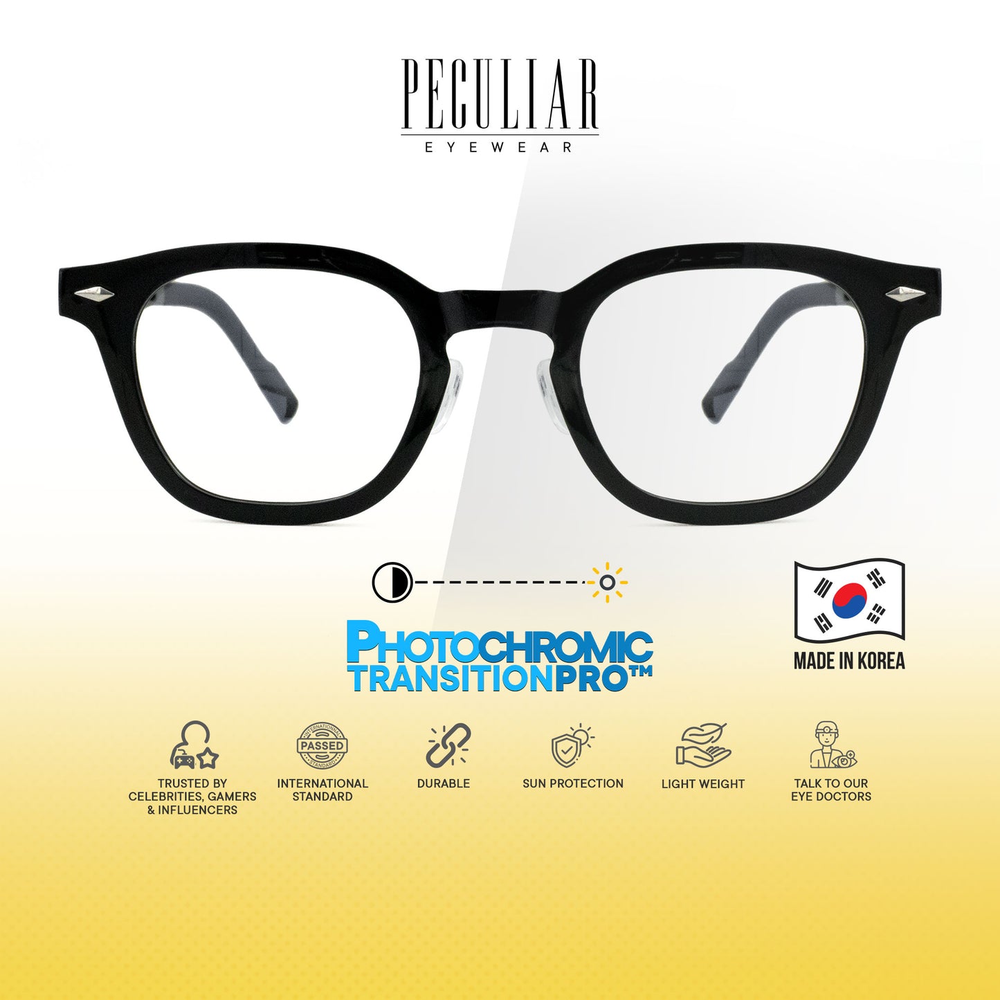 Peculiar Arin Square Korean BIO-Plastic Super Flex Computer Anti-Radiation Replaceable Lens Eyeglasses