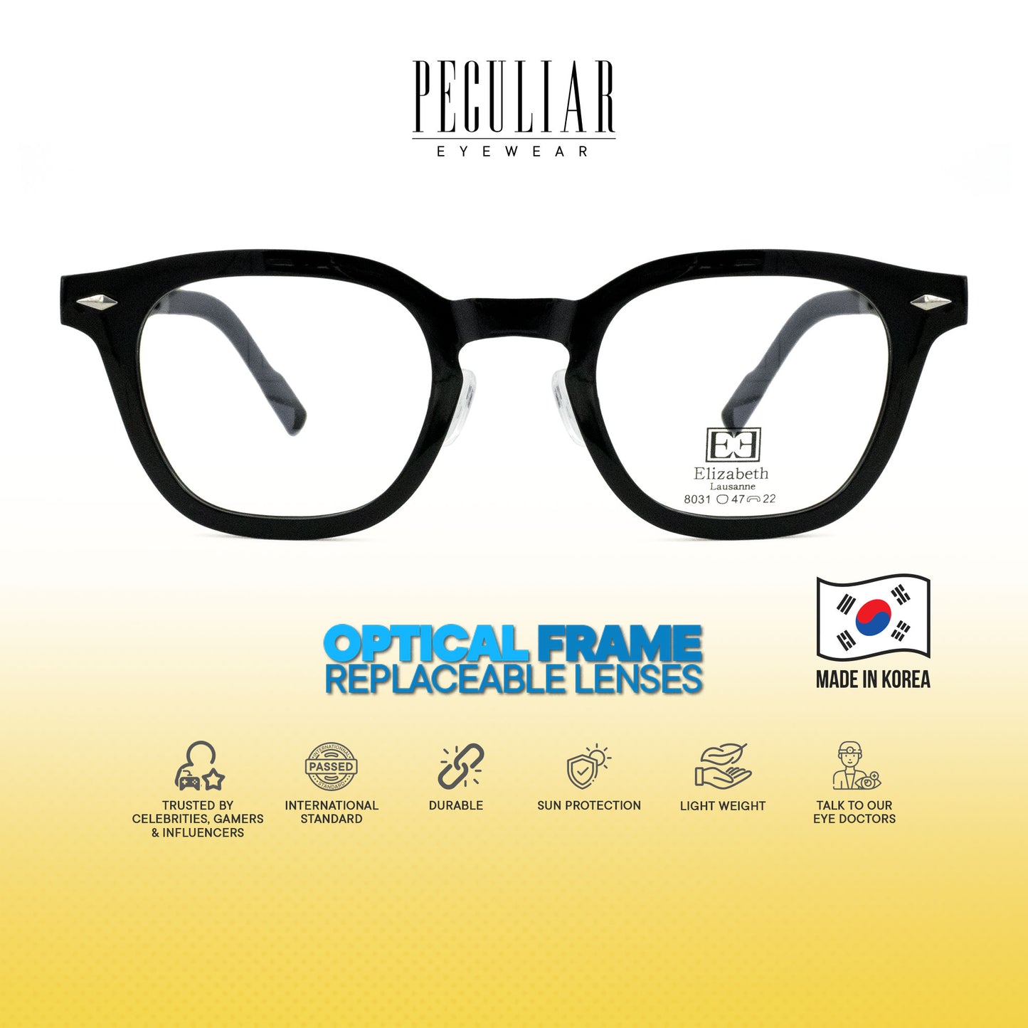 Peculiar Arin Square Korean BIO-Plastic Super Flex Computer Anti-Radiation Replaceable Lens Eyeglasses