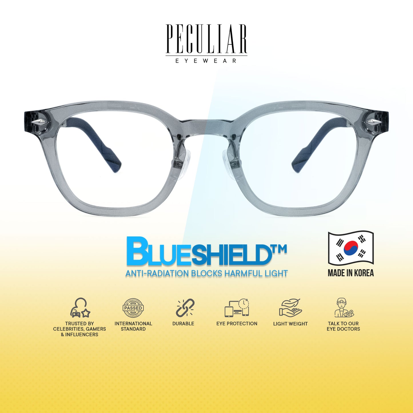 Peculiar Arin Square Korean BIO-Plastic Super Flex Computer Anti-Radiation Replaceable Lens Eyeglasses