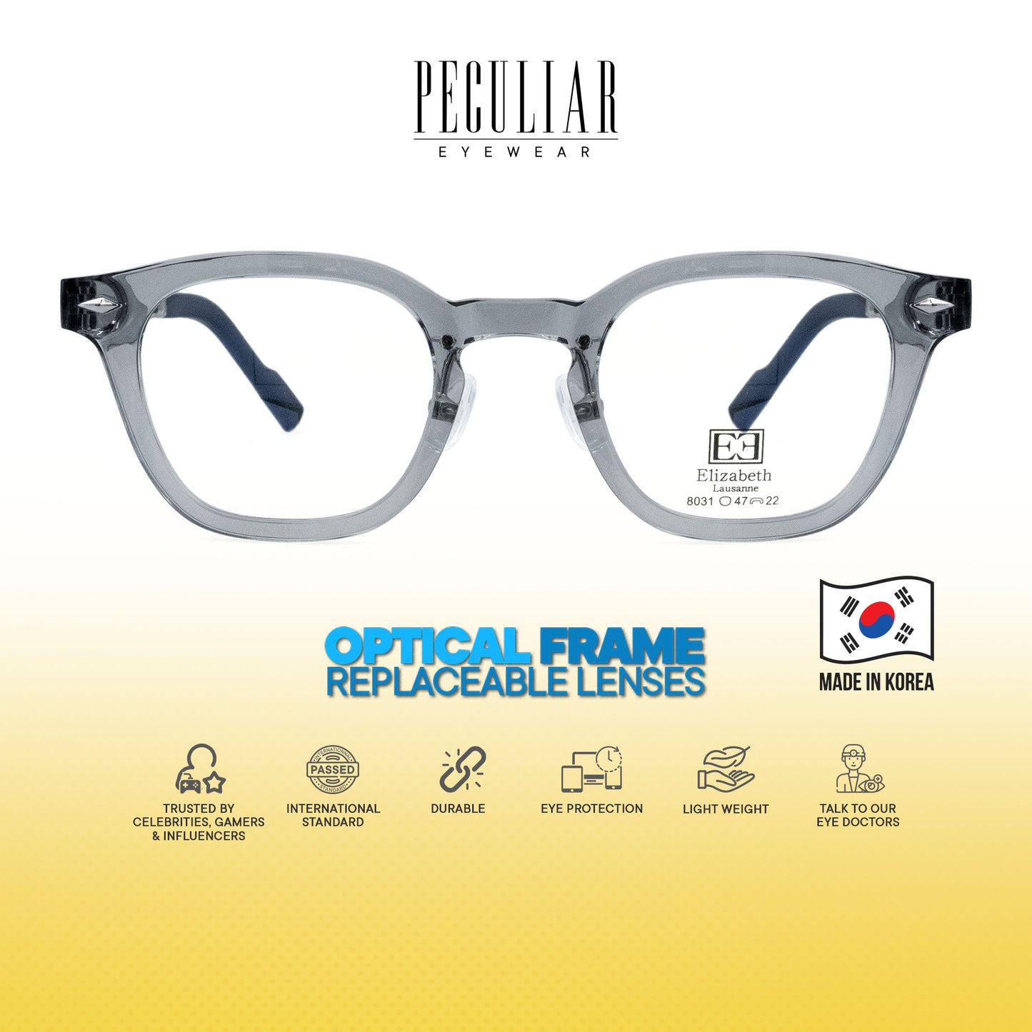 Peculiar Arin Square Korean BIO-Plastic Super Flex Computer Anti-Radiation Replaceable Lens Eyeglasses