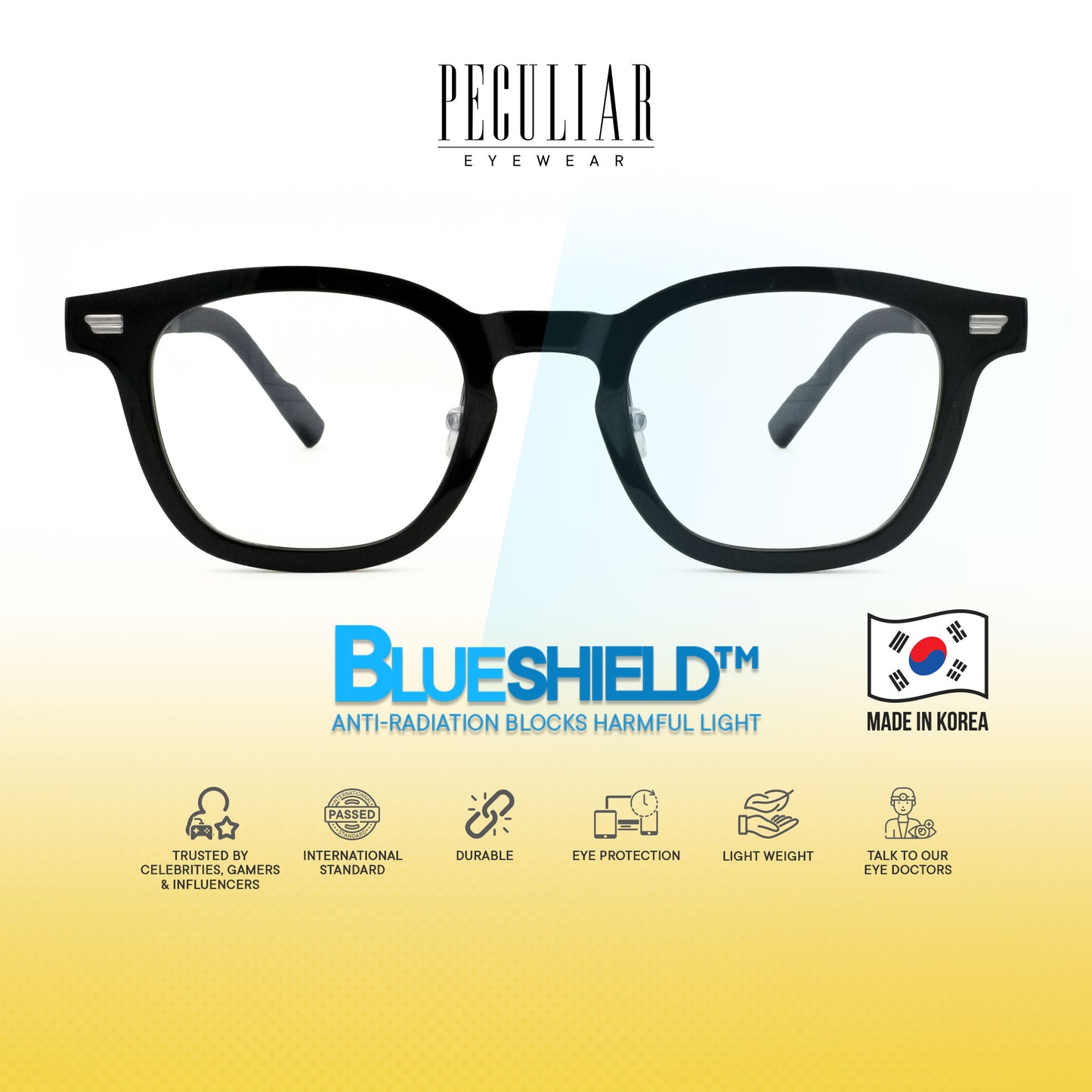 Peculiar Siro Square Korean BIO-Plastic Super Flex Computer Anti-Radiation Replaceable Lens Eyeglasses