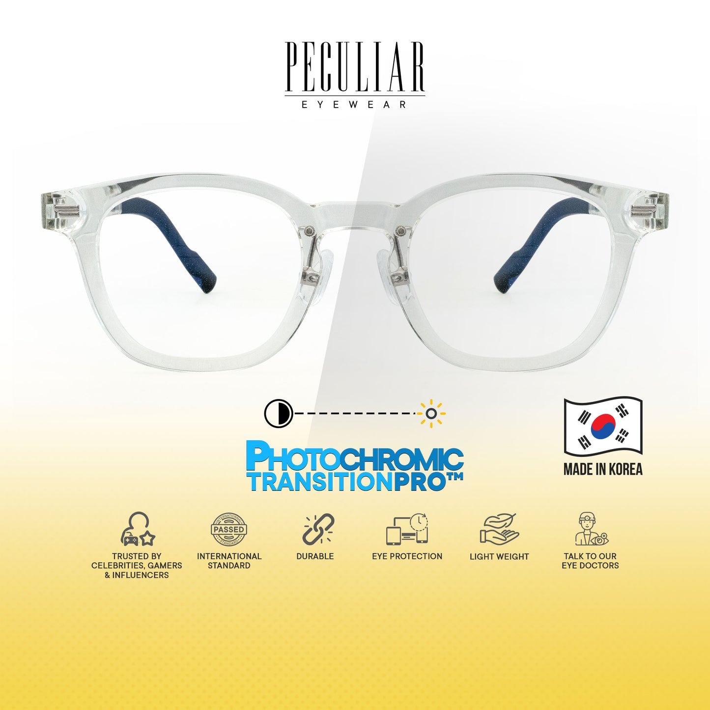 Peculiar Siro Square Korean BIO-Plastic Super Flex Computer Anti-Radiation Replaceable Lens Eyeglasses