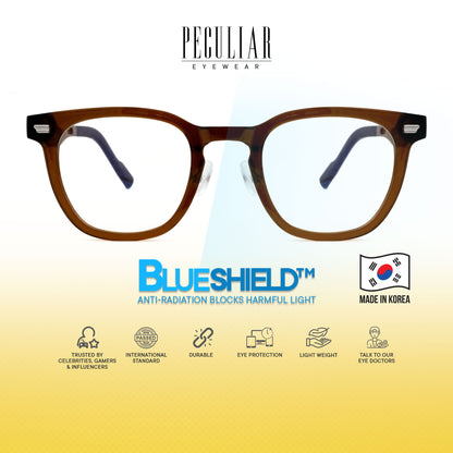 Peculiar Maru Square Korean BIO-Plastic Super Flex Computer Anti-Radiation Replaceable Lens Eyeglasses